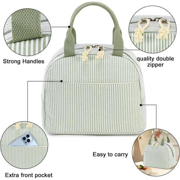 Large Insulated Lunch Bag Cooler Tote Reusable Lunchbox for Work Picnic Travel - Picture 5 of 7